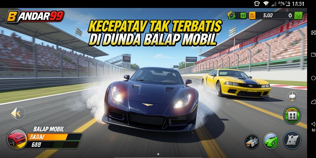 Tampilan antarmuka BANDAR99 yang penuh warna dan menarik saat balapan.