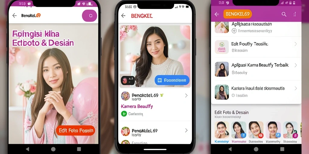 Antarmuka pengguna BENGKEL69 yang menampilkan fitur Kamera Beautify yang canggih.