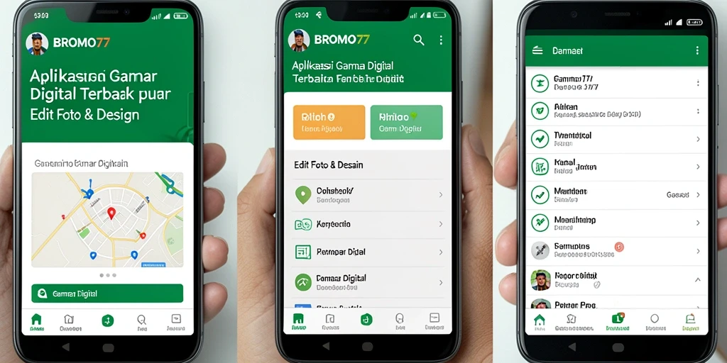 Tampilan antarmuka aplikasi BROMO77 yang modern dan fungsional.