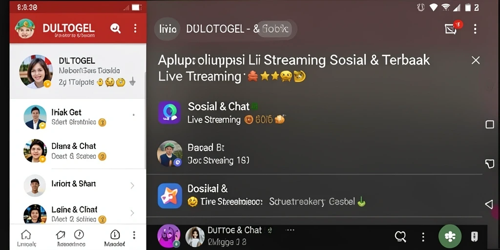 Antarmuka DULTOGEL menampilkan fitur Live Streaming yang menarik.