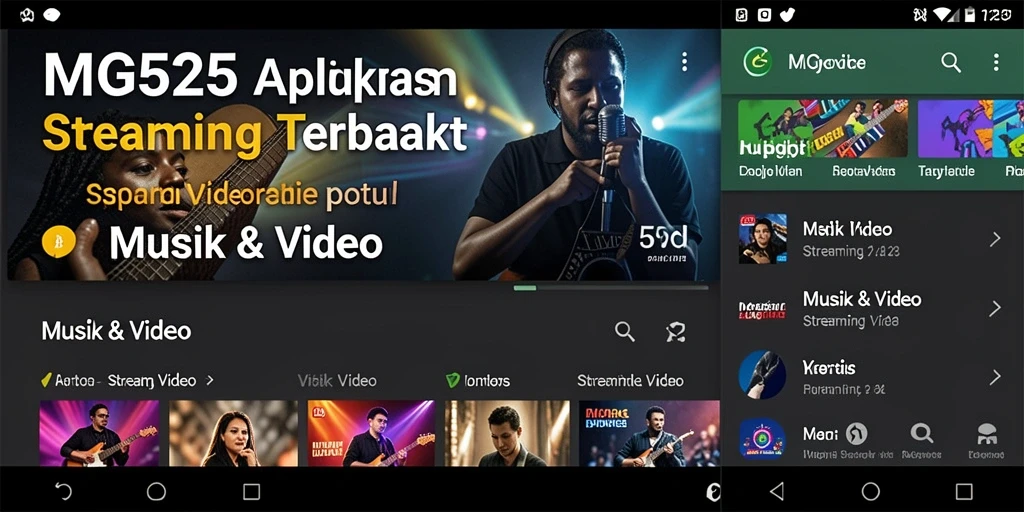 Antarmuka aplikasi MG525 yang menampilkan berbagai konten video menarik.